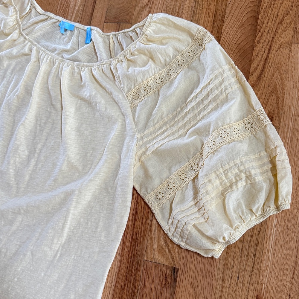 DRAPER JAMES Puff Sleeve Bohemian Blouse, Size Large, Pale Yellow
